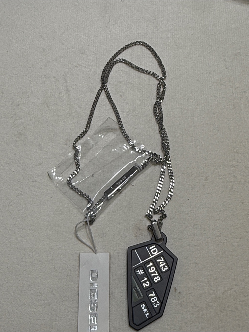 Diesel Black and Silver Tag Necklace